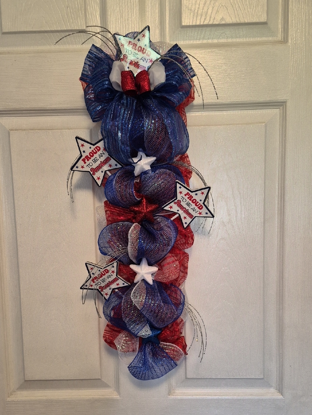Patriotic Red & Blue Holiday Door Swag - Star Accents